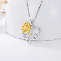 Necklace for Mom 925 Sterling Silver Sunflower Heart Pendant