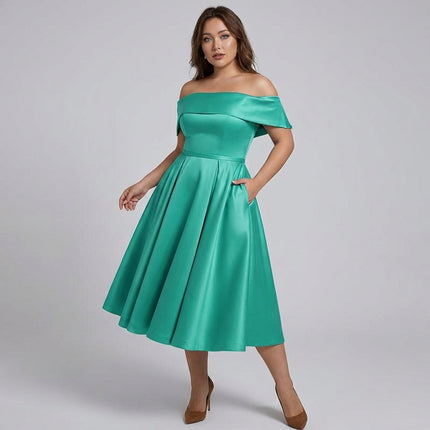 Women's Fashion Strapless Off The Shoulder Satin Party Dress With Pockets