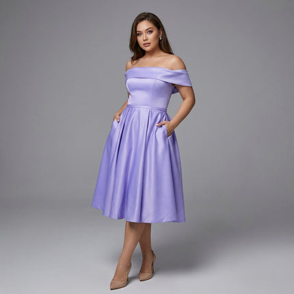 Women's Fashion Strapless Off The Shoulder Satin Party Dress With Pockets